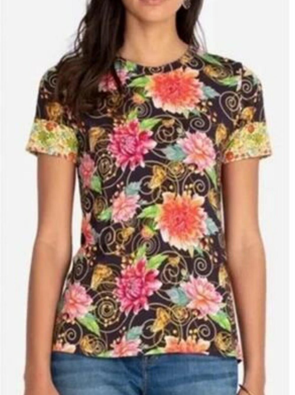 Johnny Was Uptown Favorite SS Crewneck Floral Tee Size Large - Picture 2 of 7